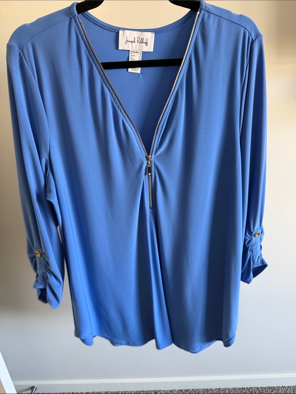 Joseph Ribkoff Sky Blue Zip-Front Blouse